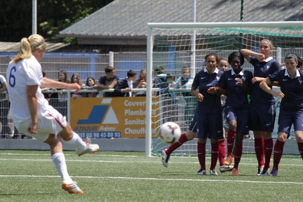 Le coup franc de Lindsey Horan (photos Sébastien Duret)