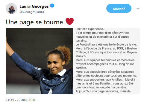 Laura GEORGES arrête sa carrière de joueuse