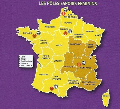 Carte des Pôles espoirs féminins en france