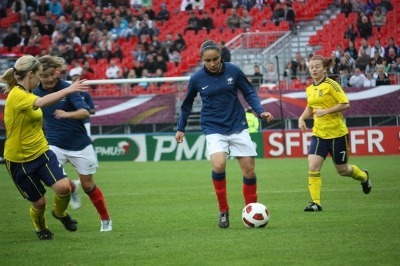 Sandrine Brétigny a joué une quarantaine de minutes face à l'Ecosse à Brest (Photo : Sébastien Duret)