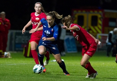 Comme à l'aller, Gaëtane Thiney a été l'unique buteuse juvisienne (photo W Morice/LMP)