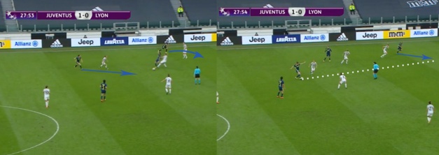 Le jeu en une touche précis des Lyonnaises, conjugué à une bonne coordination, permet de percer le mur italien. Le jeu en une touche précis des Lyonnaises, conjugué à une bonne coordination, permet de percer le mur italien.