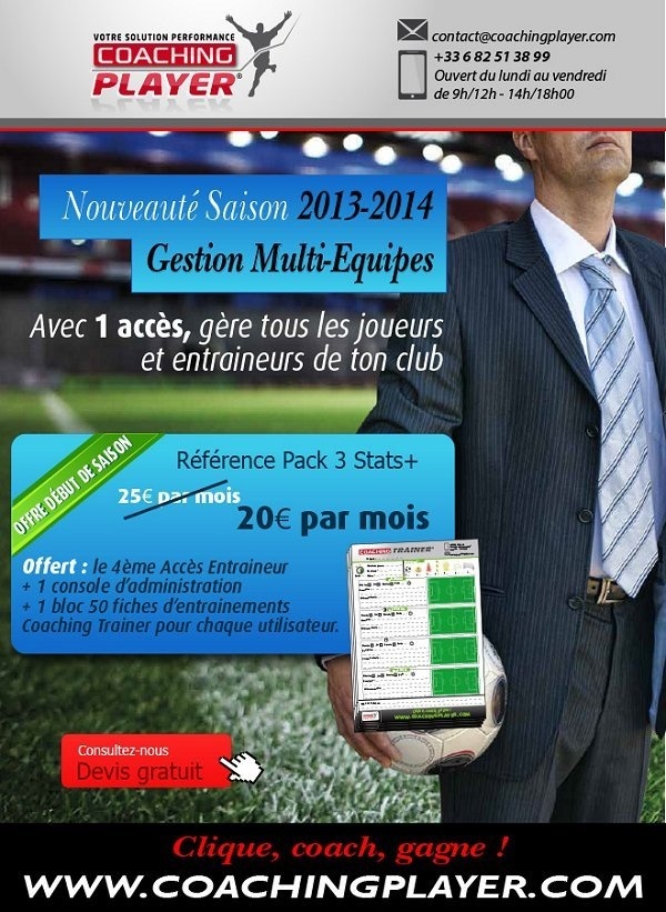 Offre Abonnés - Bénéficiez de 30% sur COACHING PLAYER, le logiciel qui simplifie la vie des entraîneurs de football… Offre Abonnés - Bénéficiez de 30% sur COACHING PLAYER, le logiciel qui simplifie la vie des entraîneurs de football…