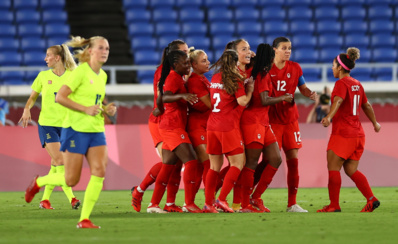 Un penalty obtenu par Sinclair et réussi par Fleming (photo Canada soccer)