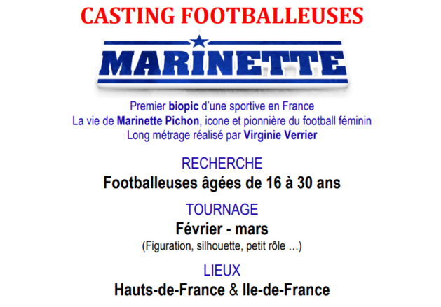 Cinéma - Casting footballeuses pour le biopic "MARINETTE"