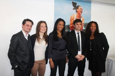 Jérôme Papin (en charge du contenu éditorial à Eurosport), Gaëtane Thiney (joueuse de Juvisy), Christine Kelly (membre du CSA), Arnaud Simon (directeur général d'Eurosport) et Laura Flessel (médaille d'or olympique en escrime)