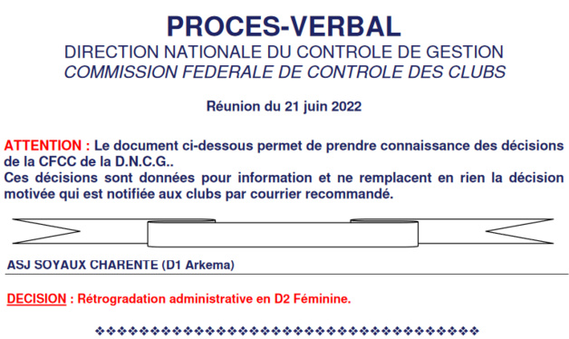 #D1Arkema - La DNCG prononce la relégation de SOYAUX en D2, le club fait appel #D1Arkema - La DNCG prononce la relégation de SOYAUX en D2, le club fait appel