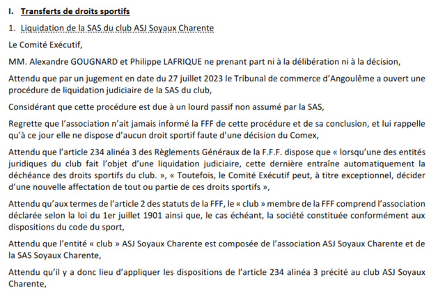 REGION - Droits sportifs : Le COMEX de la FFF interdit la participation de SOYAUX en R1