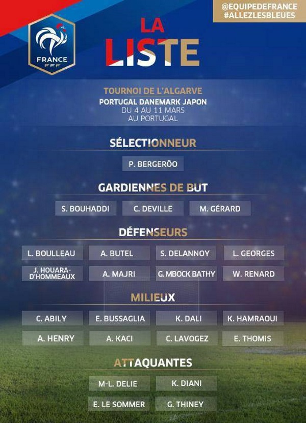 Bleues - La liste pour l'ALGARVE CUP Bleues - La liste pour l'ALGARVE CUP