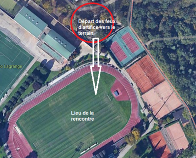 La localisation des départs d'artifice hors du stade (photo Google Maps)