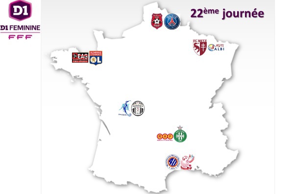 LIVE SCORES (22e journée) : RODEZ - ASSE : 1-0, ARRAS - PSG : 0-3, METZ - ALBI : 7-0, SOYAUX - JUVISY : 0-3, GUINGAMP - LYON : 0-3, MONTPELLIER - ISSY : 9-0