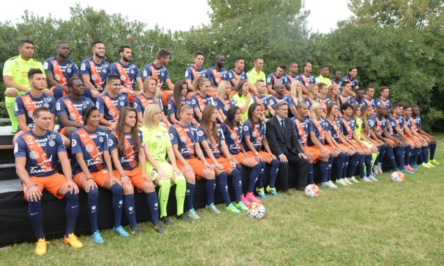 Photos officielles, mardi dernier à Montpellier, avec une photo commune entre les pro masculins et les féminines (photo MHSC)