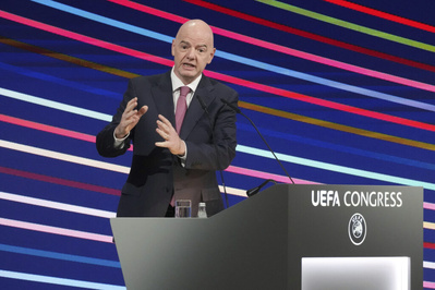 Le Président de la FIFA Gianni Infantino lors de l'annonce des dossiers déposés Le Président de la FIFA Gianni Infantino lors de l'annonce des dossiers déposés