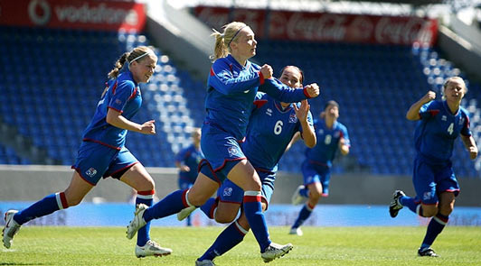 Margret Lara Vidarsdottir, meilleure buteuse islandaise et auteur d'un triplé face à la Slovénie