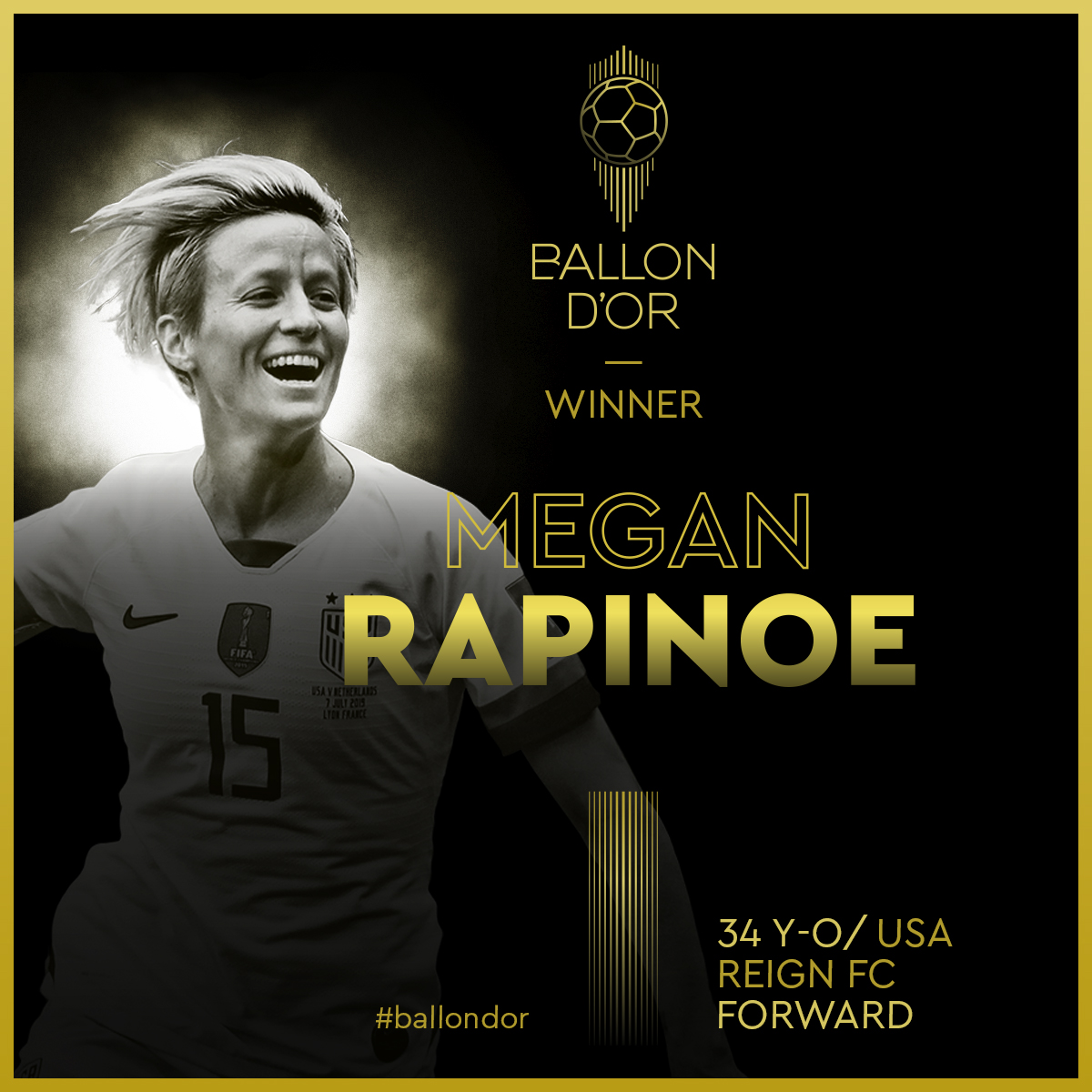 Ballon d'Or - Megan RAPINOE obtient le deuxième Ballon d'Or féminin