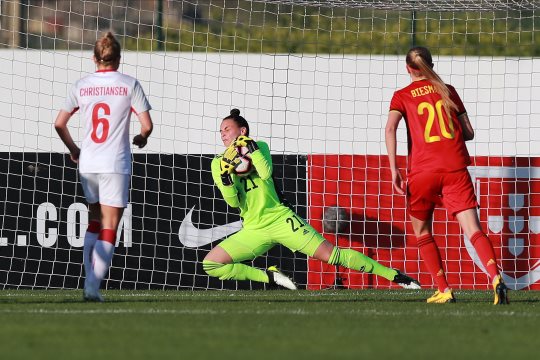 La gardienne belge a concédé 4 buts face au Danemark (photo FPF) La gardienne belge a concédé 4 buts face au Danemark (photo FPF)