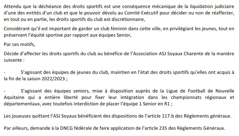 REGION - Droits sportifs : Le COMEX de la FFF interdit la participation de SOYAUX en R1 REGION - Droits sportifs : Le COMEX de la FFF interdit la participation de SOYAUX en R1