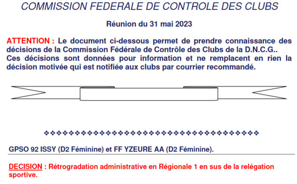 #D3F - GPSO92 ISSY et YZEURE relégués en Régional 1